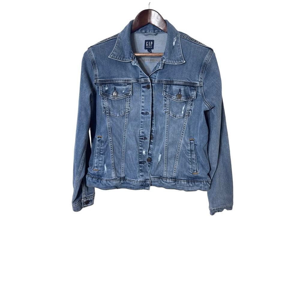 GAP Women's Blue Denim Jacket with Stretch, Size Large - Picture 4 of 6